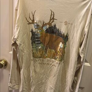 Men’s Simply Southern Cream Deer Nature Long Sleeve Sz Lg